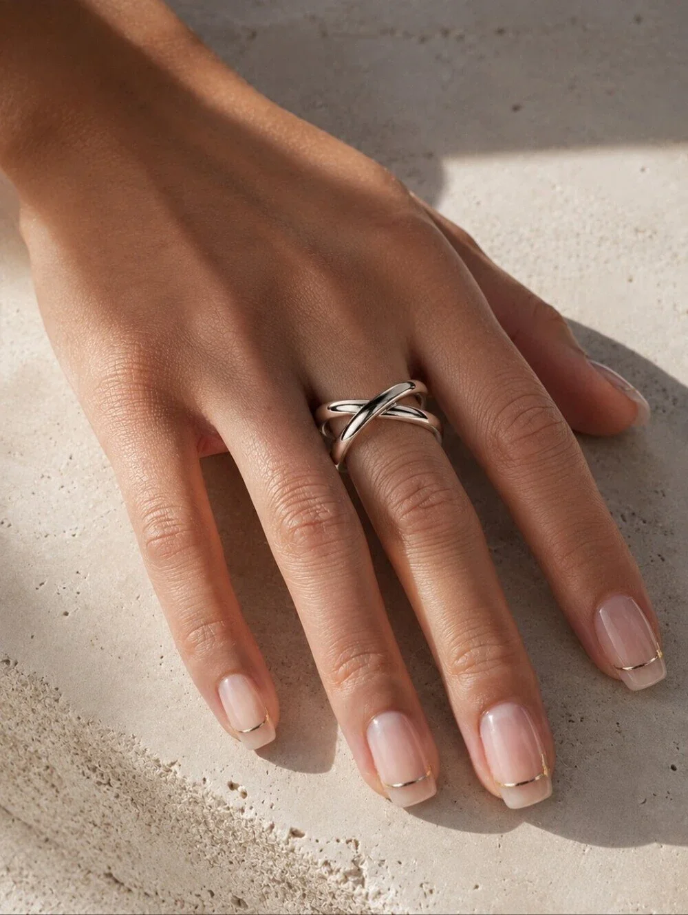 Sterling Silver Criss Cross X Ring Adjustable Crossover Band Minimalist Dainty